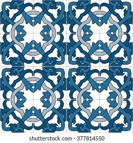 Seamless pattern illustration in traditional style - inspired by Portuguese tiles