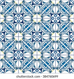 Seamless pattern illustration in traditional style - like Portuguese tiles 