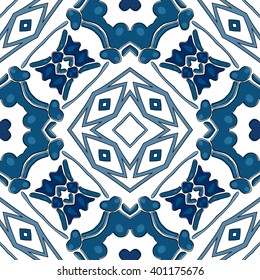 Seamless pattern illustration in traditional style - like Portuguese tiles