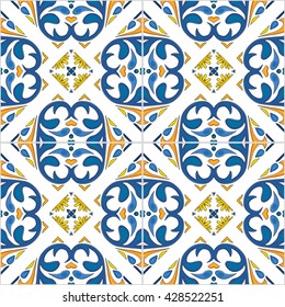 Seamless pattern illustration in traditional style - like Portuguese tiles
