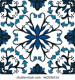 Seamless pattern illustration in traditional style - like Portuguese tiles