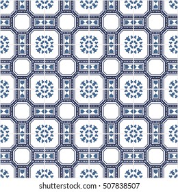 Seamless pattern illustration in traditional style - like Portuguese tiles
