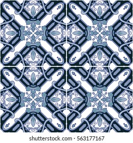 Seamless pattern illustration in traditional style - like Portuguese tiles
