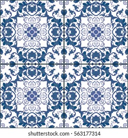 Seamless pattern illustration in traditional style - like Portuguese tiles