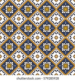 Seamless pattern illustration in traditional style - inspired by Portuguese tiles
