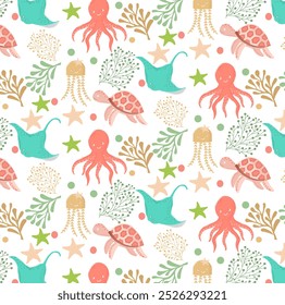 Seamless pattern illustration of under sea world