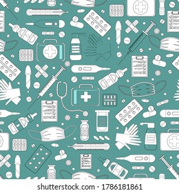 Seamless pattern illustration  Vector illustration. Medical things.