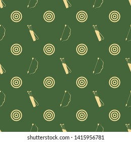 Seamless pattern, illustration for web, textile, fabric, wrapping paper. Bow and arrow,  quiver, aimed shooting.