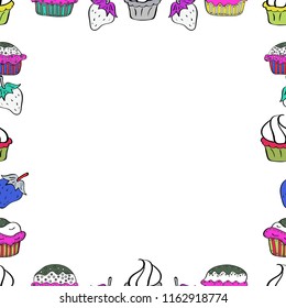 Seamless pattern. Illustration in white, black and green colors. Vector illustration. Square frames doodles.