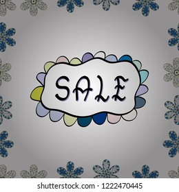 Seamless pattern. Illustration in white, black and blue colors. Drawn art sign. Vector illustration. Nice sale banner. Lettering.