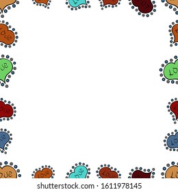 Seamless pattern. Illustration in white, orange and black colors. Quadrate frames doodles. Vector illustration.