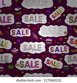 Seamless pattern. Illustration in white, purple and black colors. End of season special offer banner. Vector illustration. Sale banner template design, Big sale special offer.