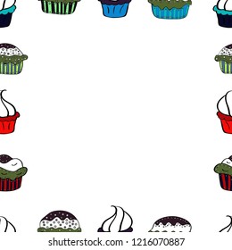 Seamless pattern. Illustration in white, red and black colors. Doodle frame. Raster illustration.