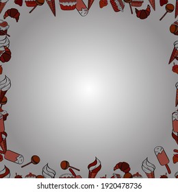 Seamless pattern. Illustration in white, red and orange colors. Square frames doodles. Vector illustration.