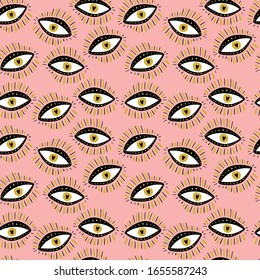 Seamless pattern illustration with witch eyes and stars. Vector EPS clip art