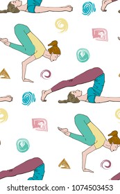 Seamless Pattern illustration of woman doing asana. Vector illustration