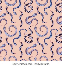 Seamless pattern illustration of worms snake striped print