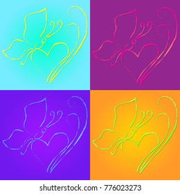 Seamless pattern of illustrations of the butterfly and heart
