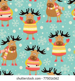 Seamless pattern of illustrations with Christmas reindeer.