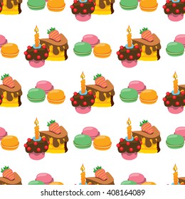 Seamless pattern with illustrations on the theme of coffee. Macaroon and cakes.