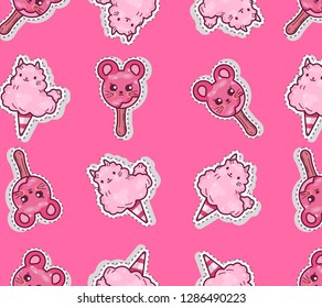 Seamless pattern, Illustrations set of food in the shape of a cute cat  and mouse ice cream. Kawaii vector isolated on white for greeting card. post card. flayer. print, banner, sticker