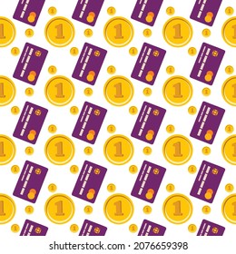 seamless pattern with illustrations of terminal cards and coins. Vector illustration