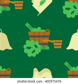Seamless pattern with the image of accessories for the bath and sauna.
flat style