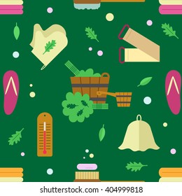 Seamless pattern with the image of accessories for baths and saunas. Flat style.