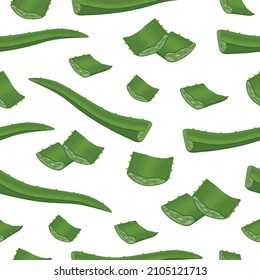 Seamless pattern with the image of aloe leaves. A pattern with green medicinal plants. Pattern with aloe, for the prince on a white background. Vector illustration