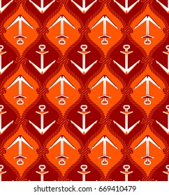 Seamless pattern with the image of anchors and fishing nets. Vector
