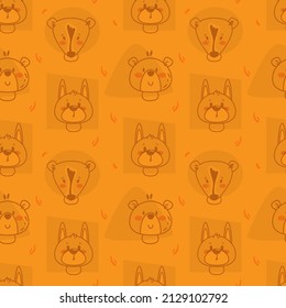 Seamless pattern with the image of animals in a children's style. Postcard doodle vector element. Textile background. Factory design.