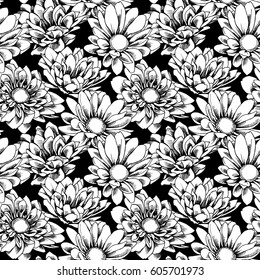 Seamless pattern with image a aster flowers. Vector illustration.