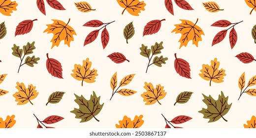 Seamless pattern with the image of autumn leaves. Flat vector illustration.