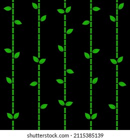 Seamless pattern with the image of bamboo shoots and leaves on a dark background