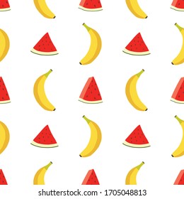 Seamless pattern with the image of banana and watermelon.