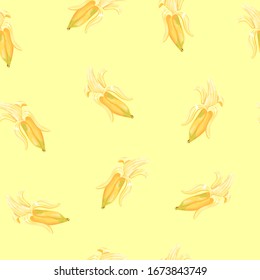 Seamless pattern with the image of bananas. Fruits in a watercolor style. Vector illustration isolated on a yellow background.