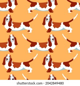 seamless pattern with the image of a basset hound. Design for fabric and wallpaper.