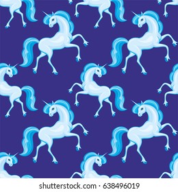 Seamless pattern with the image of a beautiful fantastic unicorn. Colorful vector background.