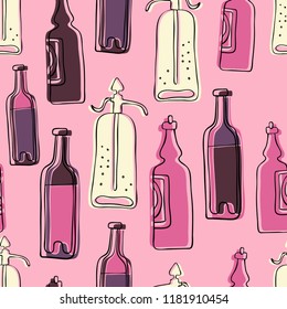 Seamless pattern with the image of Beverages. Vector illustration. Design can be used for, wallpaper, clothing, wrapping paper.