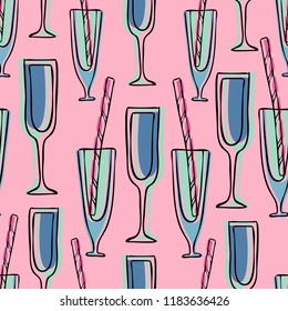 Seamless pattern with the image of Beverages. Vector illustration. Design can be used for, wallpaper, clothing, wrapping paper.