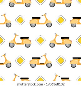 Patrón transparente con la imagen de la moto. Patrón vectorial con scooter.