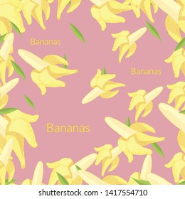 Seamless pattern with the image of bright bananas on a pink background.