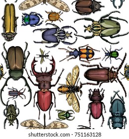 Seamless pattern with image of a Bright insects. Vector illustration.