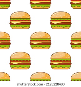 Seamless pattern with the image of a burger. Colorful vector illustration.