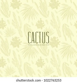 Seamless pattern with the image of cactuses. Illustration in linocut style. Light color