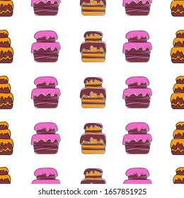 Seamless pattern with the image of cake. Doodle style. Vector illustration on a white background.