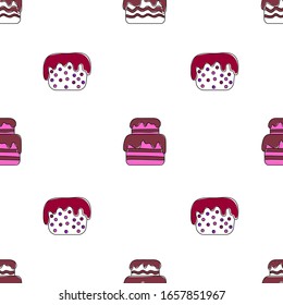 Seamless pattern with the image of cake. Doodle style. Vector illustration on a white background.