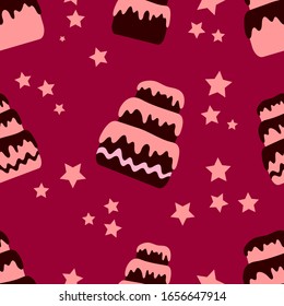 Patrón sin inconvenientes con la imagen de tortas. Imagen vectorial aislada en un fondo rosado.