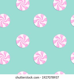 Seamless pattern with the image of candy. A funny illustration in pastel colors. Design for paper, textiles and decor.