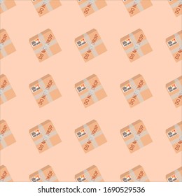 Seamless pattern with the image of a cardboard box delivery service.
